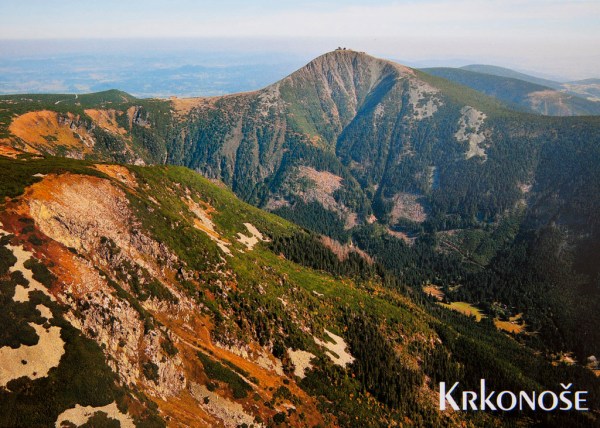 Sněžka Peak, the highest in the Czech Republic at 1,602 m (5,256 ft). (Photo of a postcard)