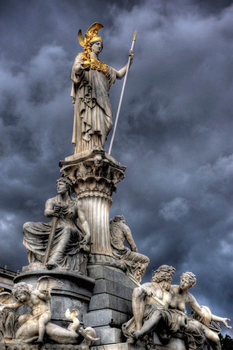 The Pallas-Athena-Brunnen (Athena Statue) in front of parliament building. - HDR Composite