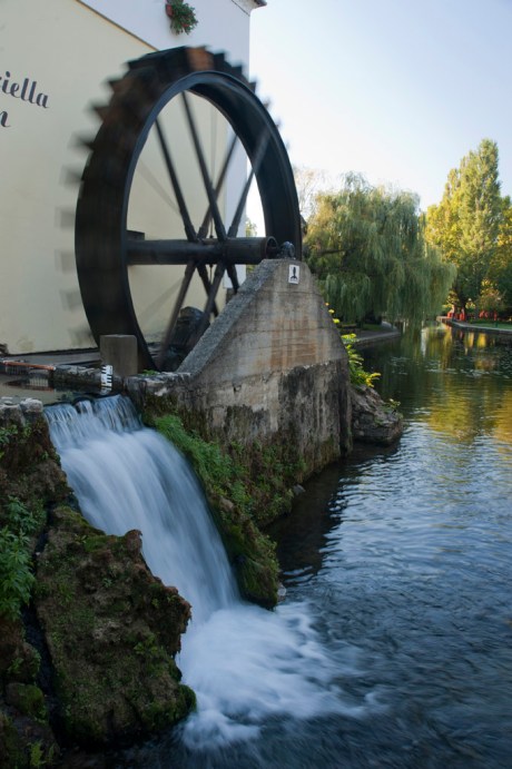 A waterwheel in downtown Tapolca, Hungary.