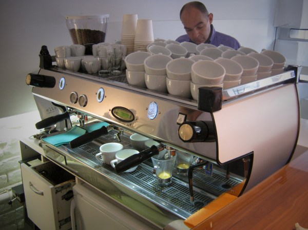 The La Marzocco (the Ferrari of espresso machines, and with a similar price tag) at Elis Caffe in Zagreb, home of the best cappuccino in the world.