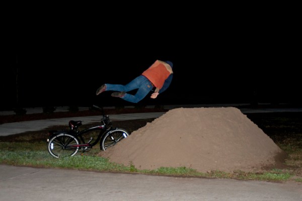 Andy perfecting his uncanny ability to fly horizontally through the air.