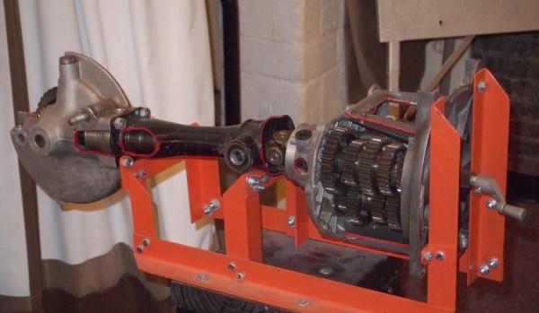 One of the many fully functional cutaways at Supertech. In this one, for example, you can turn the input shaft and shift through the gears to see the inner workings of the transmission.