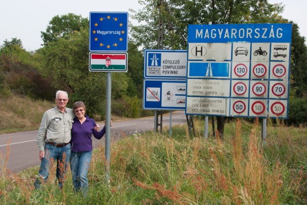 Posing at the Hungarian border.