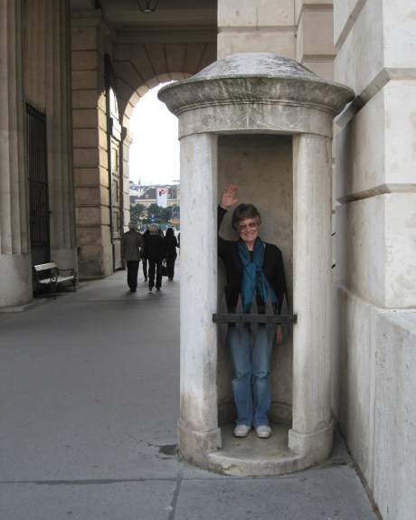 Mom standing guard at the Äußeres Burgtor guardhouse.